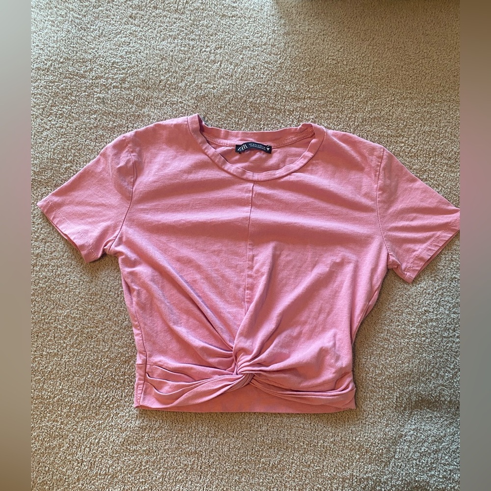 Pink Zara Knot Front Crop Top